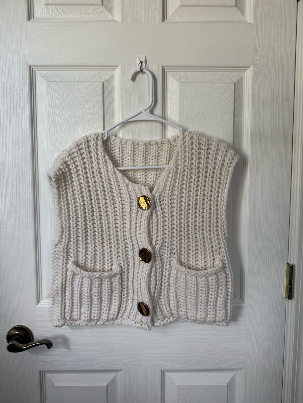 Chunky Knit Cream Button-Front Women's Sweater Vest